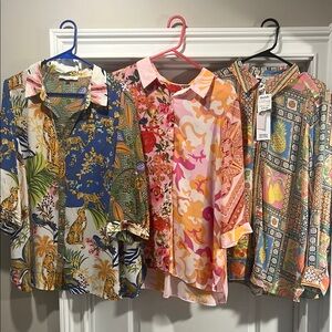 Rose & Olive Women’s Casual Button Down Shirts - Blue, Orange, Pink